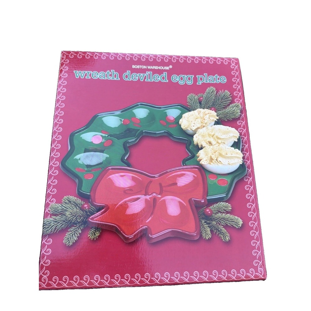 Wreath Deviled Egg Plate Boston Warehouse New 2003 NOS VTG Food Christmas